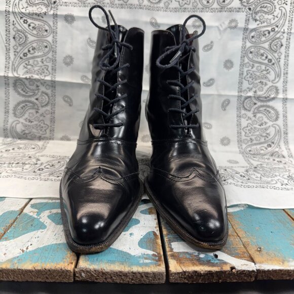 VTG DONNA KARAN OXFORD GRANNY/GOTH ANKLE BLACK LEATHER BOOTS SZ 7B - Picture 4 of 11